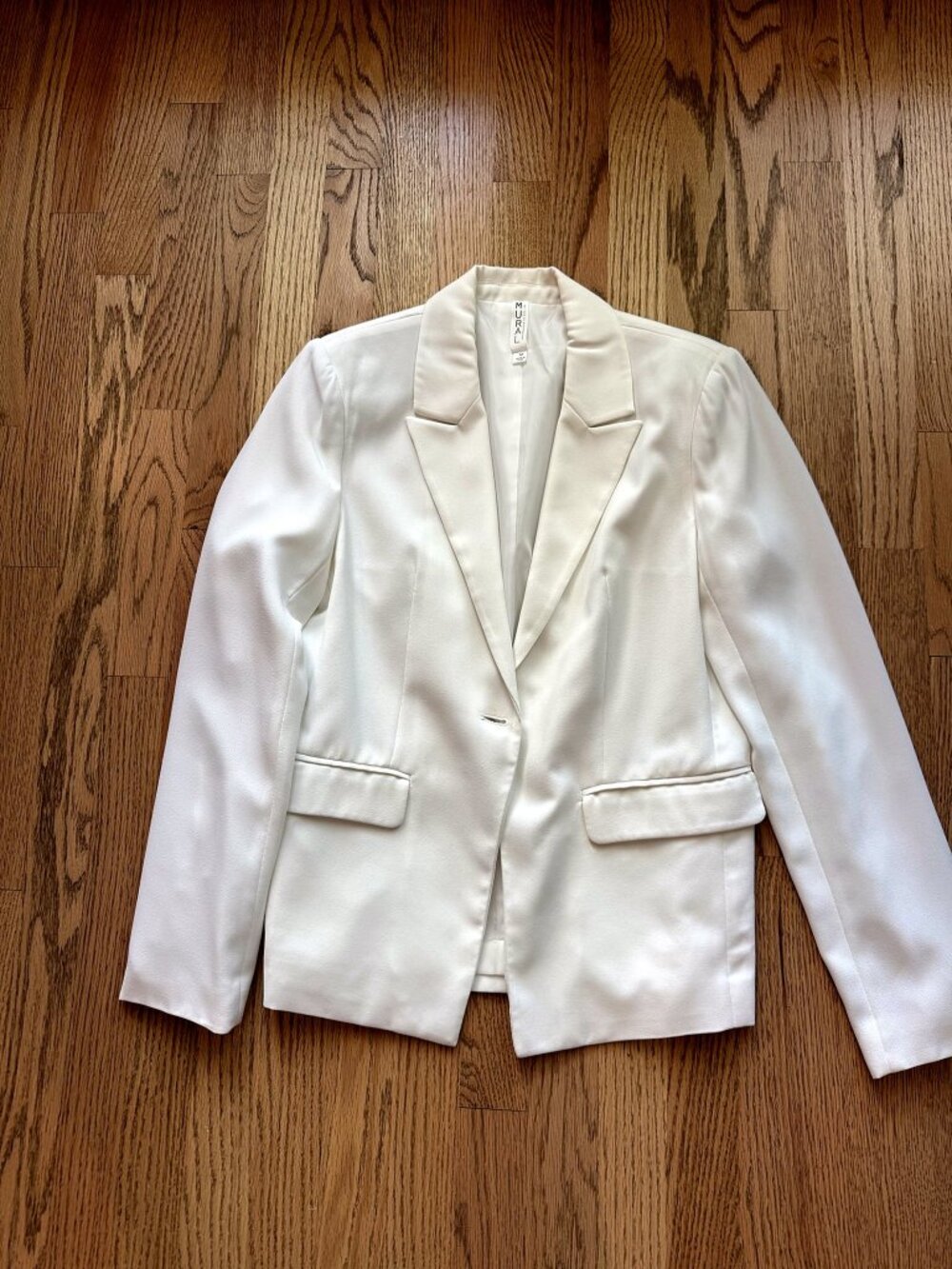 Mural Ivory White Crepe One-Button Blazer Peak Lapel Flap Pockets M